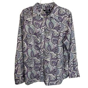 Chaps purple floral Paisley women’s button down shirt size 2X purple